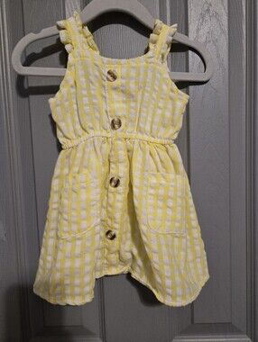 Princess Rose Cute Yellow Gingham Button-Front Girls' Dress